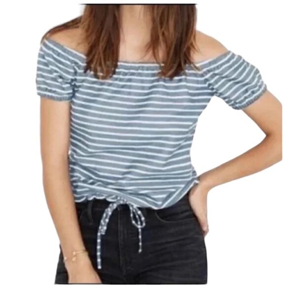 MADEWELL Melody Striped Off The Shoulder Top - Size XS - Picture 1 of 4